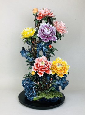 牡丹花花开富贵陶瓷摆件石湾公仔