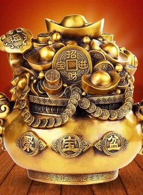 纯铜聚宝盆摆件招財聚財存钱罐家居客厅玄关装饰公司店铺开业礼品