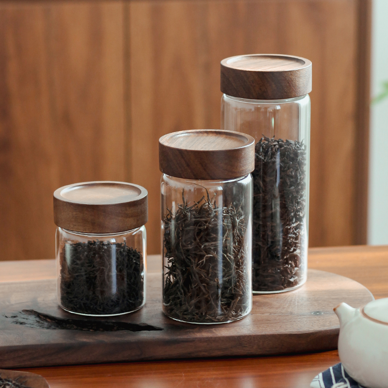 民宿茶室木盖玻璃茶叶罐