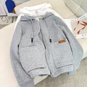 开衫 外套潮 宽松加绒加厚保暖连帽拉链长袖 卫衣女2025秋冬新款 韩版