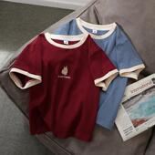 高腰超短款 ins潮体恤 宽松学生撞色漏脐半截短袖 t恤女2025夏装 新款