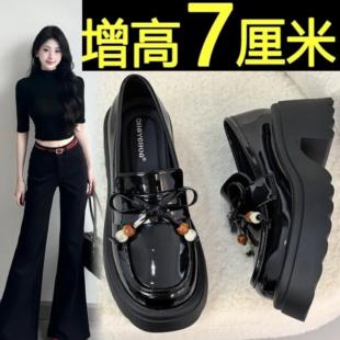 英伦风jk单鞋 7CM～厚底乐福鞋 百搭增高休闲小皮鞋 秋季 女2025新款