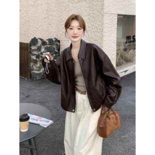小个子又酷又飒机车夹克 2025新款 咖色高级感短款 pu皮衣外套女秋季