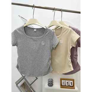 体恤衫 纯棉短款 显瘦圆领设计感小众减龄辣妹子短袖 修身 t恤女夏季