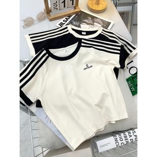 短袖 2025显瘦高腰宽松设计感小众圆领小个子纯棉上衣服 t恤女短款