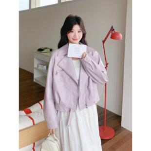 超好看紫色pu皮衣外套女秋季 甜酷减龄休闲酷飒风机车夹克 2025新款