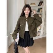 小个子短款 设计感格子外套女秋新款 复古炸街ins韩系休闲显瘦夹克