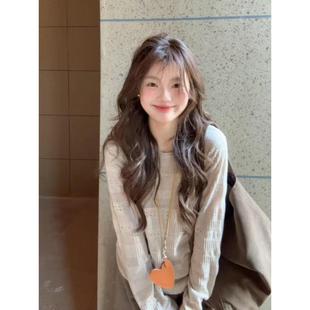 大气镂空钩针女式 慵懒高端 长袖 初秋 宽松贴身衬 针织上衣 韩式