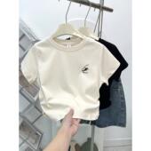 纯棉简约短款 t恤女夏短袖 2025设计感小众减龄小个子显瘦打底上衣