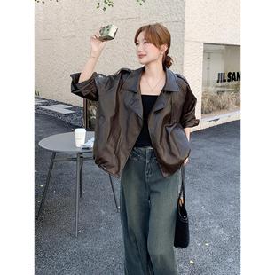 覆古炸街小个子PU皮夹克 美式 咖色高级感皮衣外套女秋季 2025新款