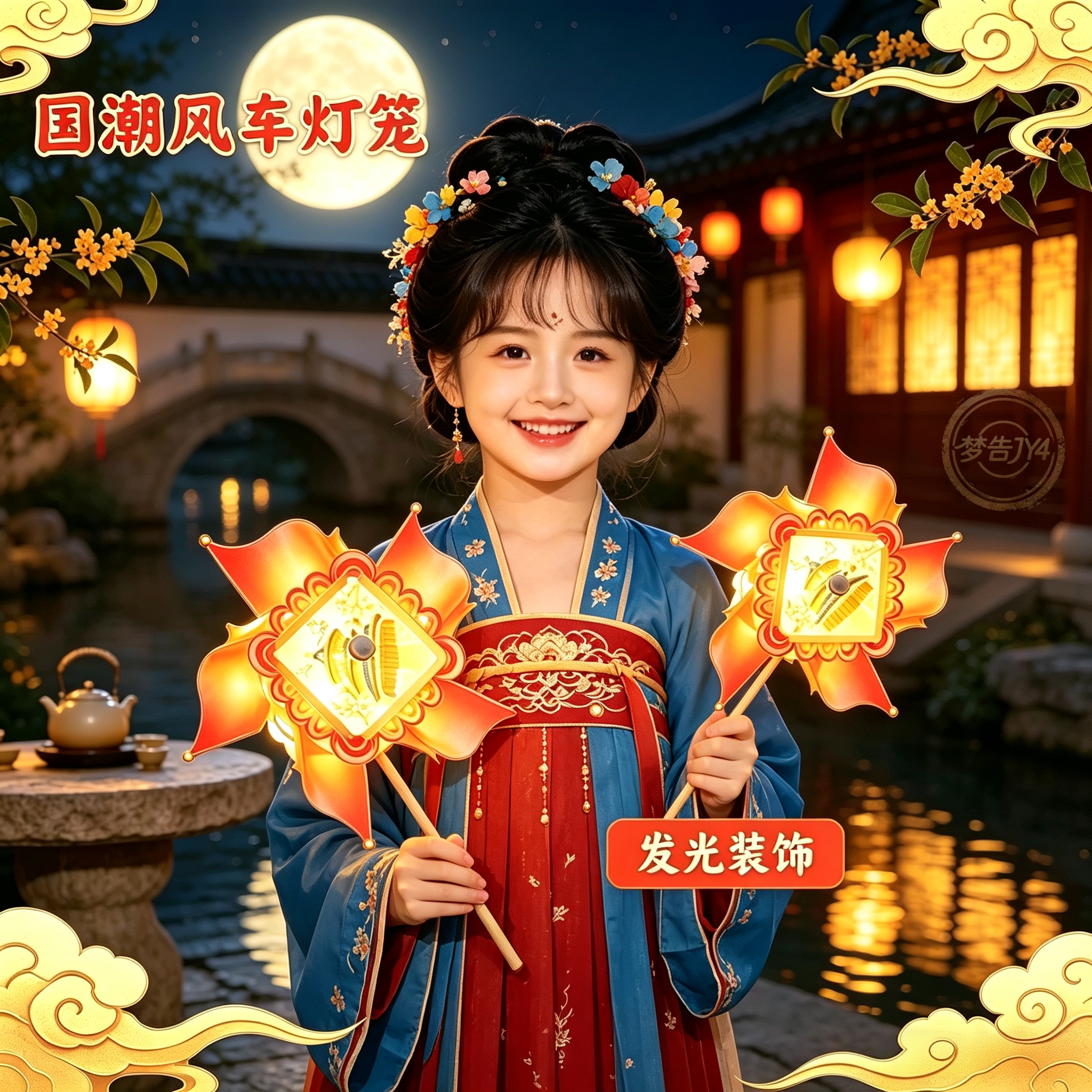 儿童国庆手提发光五星红旗花灯