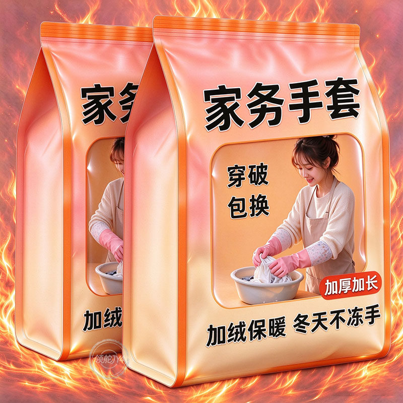 厨房洗碗手套橡胶加绒加厚清洁家务手套洗衣胶皮加长防水手套批发