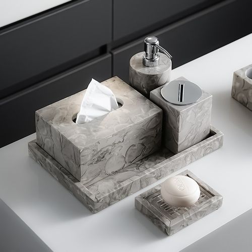 高级感大理石台面置物托盘洗漱用品收纳底座洗手液纸巾盒香薰摆件