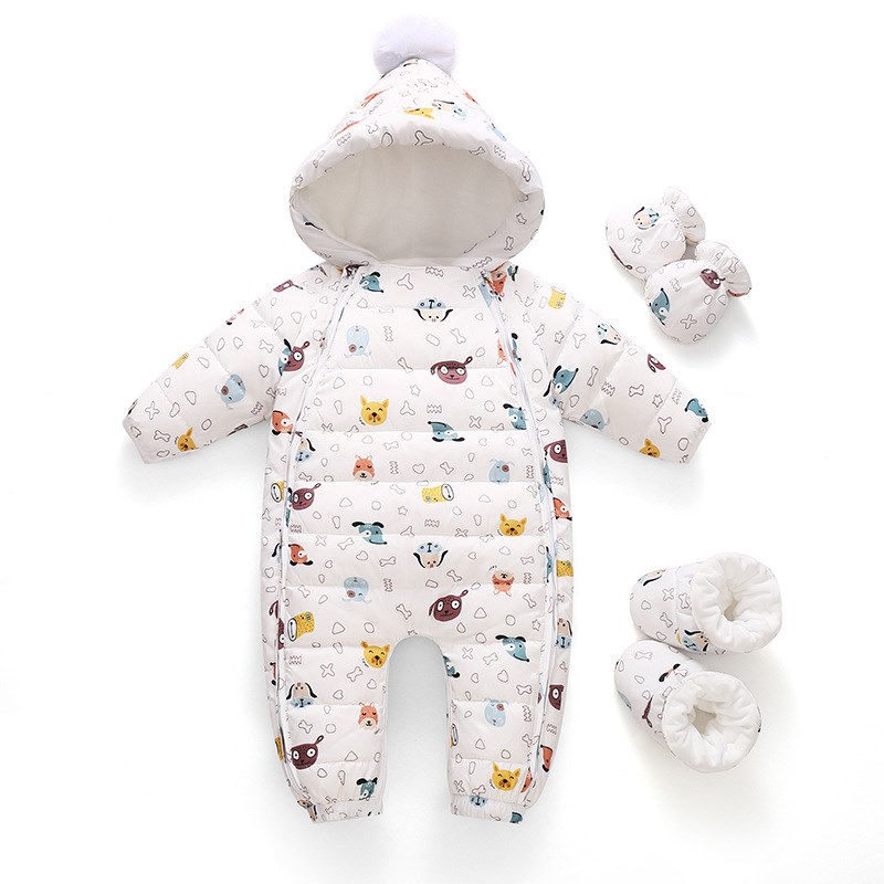 婴儿连体衣宝宝羽绒服小童抱衣红白羽绒爬服加厚新生儿哈衣套装冬