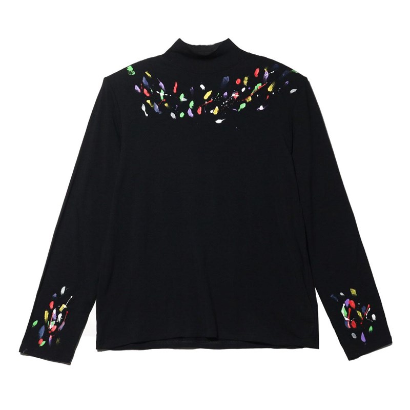 2024新款秋冬男女款帅气黑色宽松手绘图案长袖百搭高领打底T恤衫