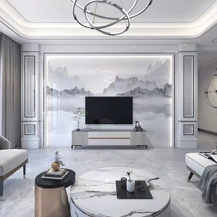 电视背景墙瓷砖现代简约客厅沙发大理石影视墙石材造型岩板电视墙
