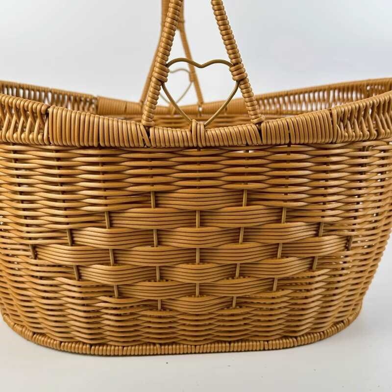 水果提篮竹草藤编织野餐元宝买菜鸡蛋早生贵子收纳筐拜拜手提篮子