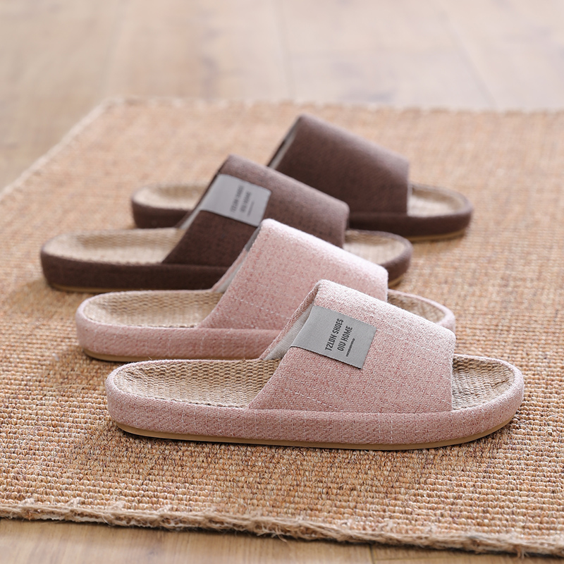 买一送一亚麻拖鞋女夏季室内防滑情侣居家居防臭新款拖鞋家用男士