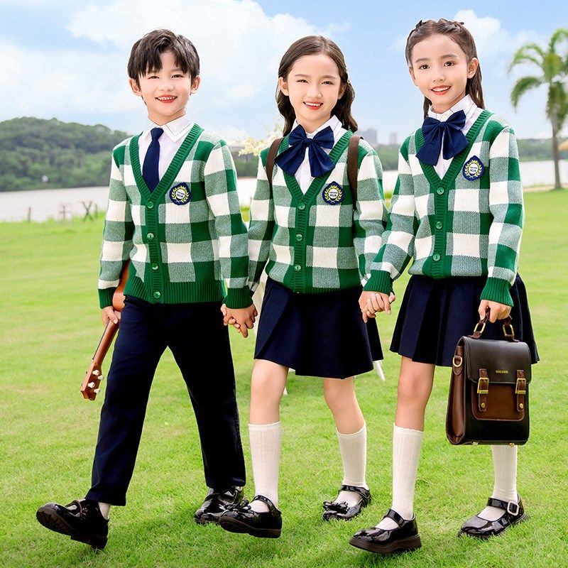 校服小学生套装英伦学院风儿童班服长袖秋冬毛衣三件套幼儿园园服