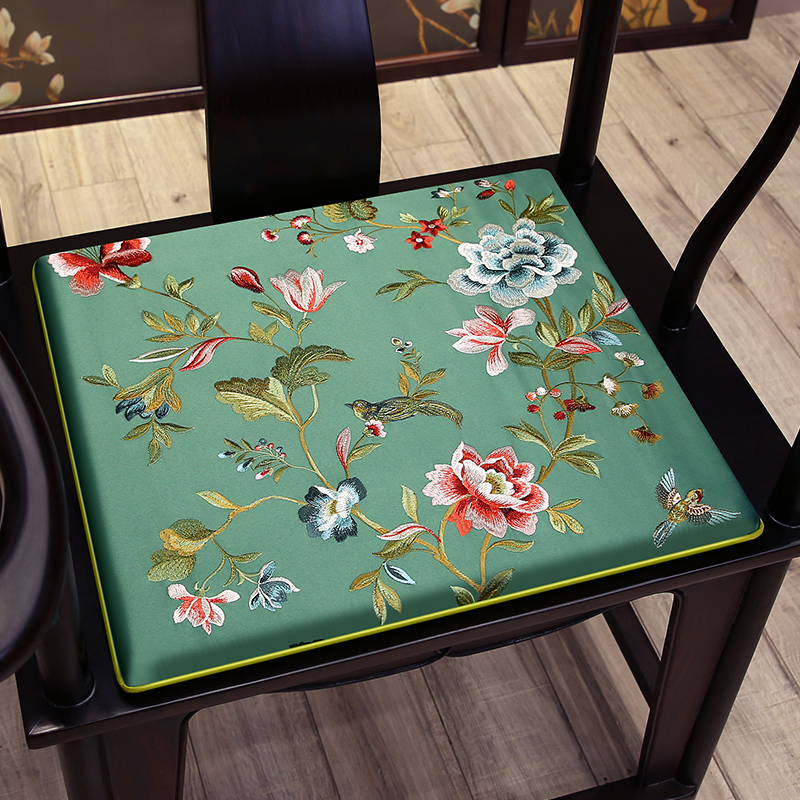 中式古典刺绣红木椅子坐垫仿古实木家具海绵垫茶椅圈椅餐椅防滑垫