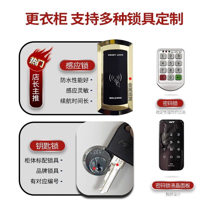 感应锁彩色更衣柜健身房存包柜存物柜寄存柜密码锁铁皮员工储物柜
