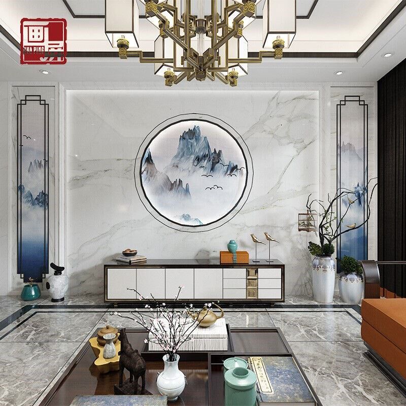 画屏瓷砖客厅微晶石电视背景墙现代简约新L中式仿大理石墙砖石材