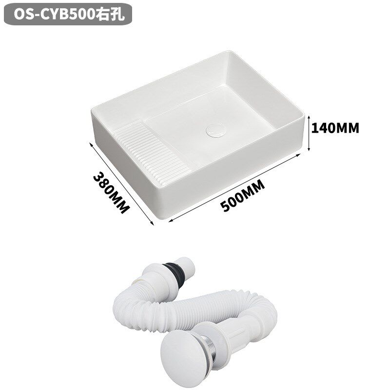 陶瓷洗衣盆带搓衣板台上盆侧后排水小尺寸阳台洗衣池左右侧下水盆