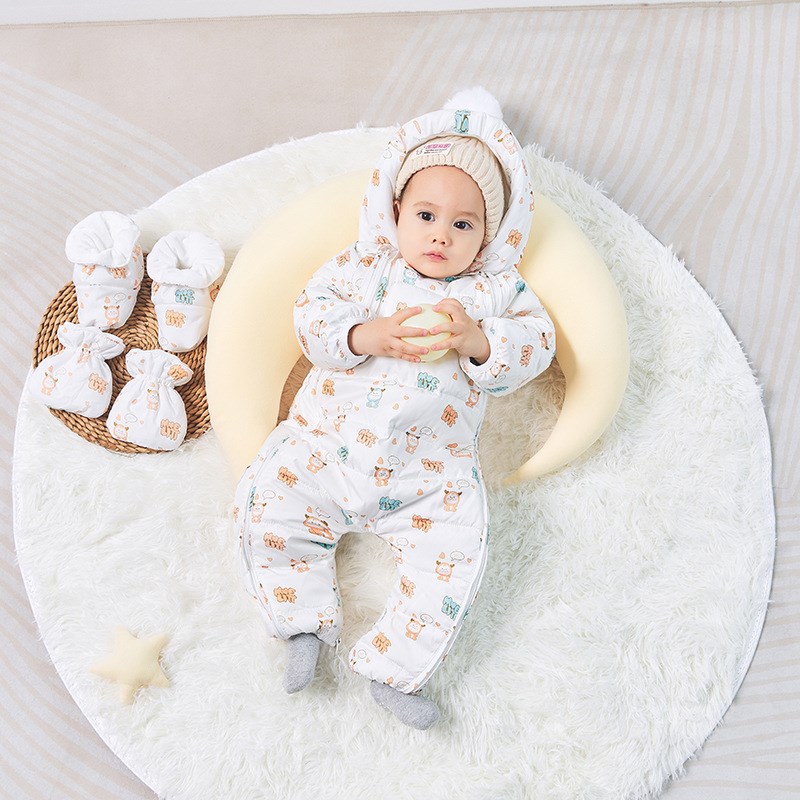 婴幼儿连体衣宝宝加厚羽绒服小童羽绒爬爬服抱衣新生儿哈衣套装冬