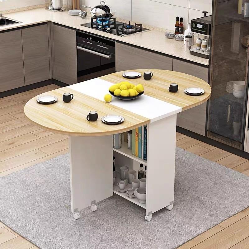 简约圆形折叠餐桌小户型家用可移动带轮长方形简易多功能吃饭新款