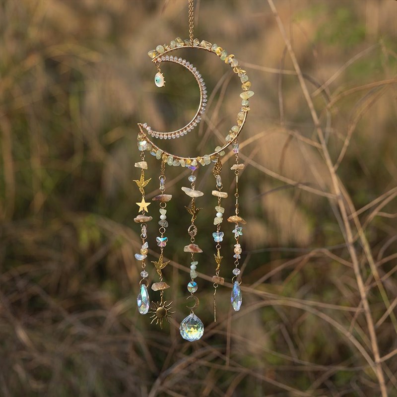 阳光捕手碎石水晶月亮款捕梦网挂件风铃房间阳台装饰挂饰空中吊饰