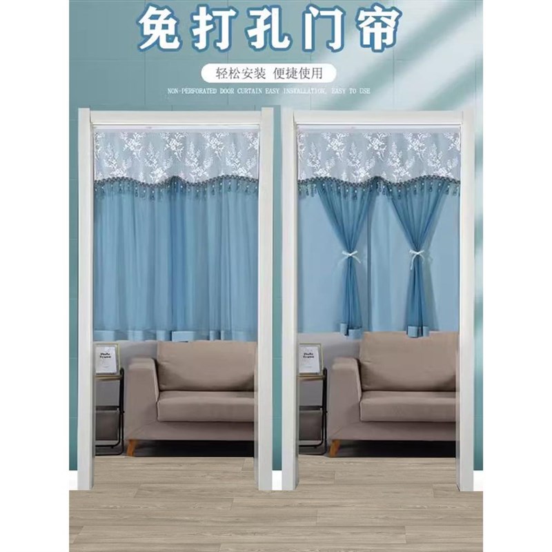 半截门帘双层半帘短帘伸缩杆蕾丝卧室遮挡家用卫生间免打孔隔断帘