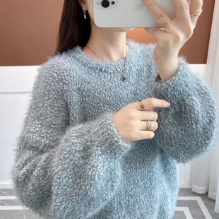 加绒加厚冬季毛衣女20r24新款韩版套头圆领宽松慵懒风内搭打底衫