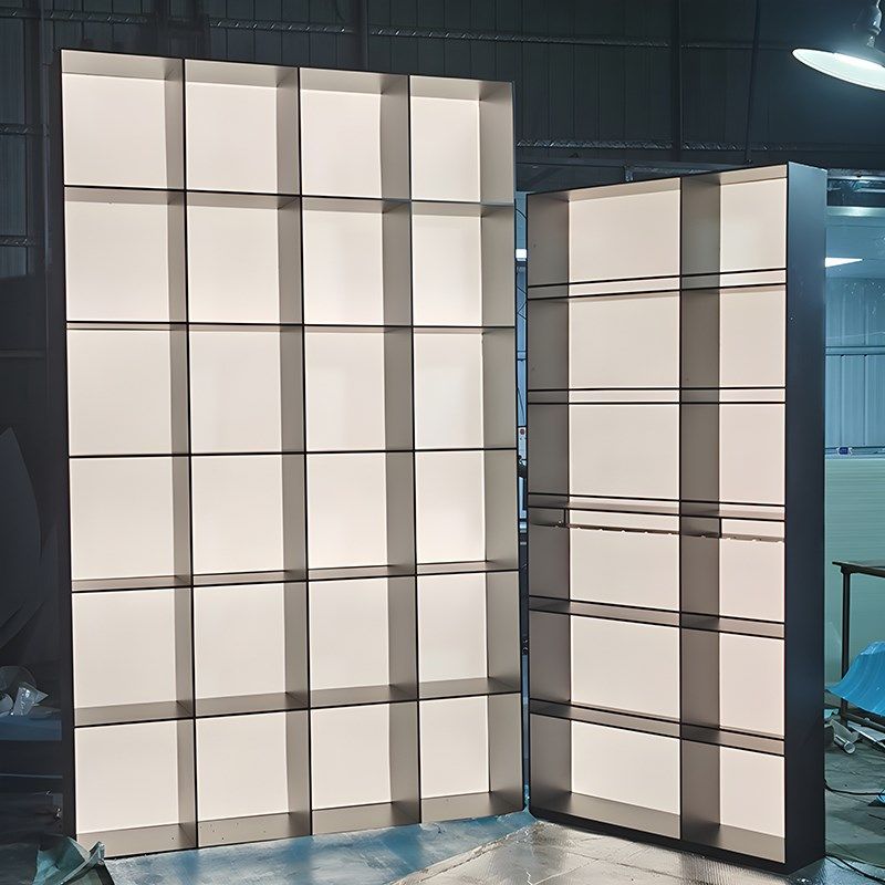 高端不锈钢装饰柜定制实心极简铝板柜钢板柜亚克力发光背板展示柜
