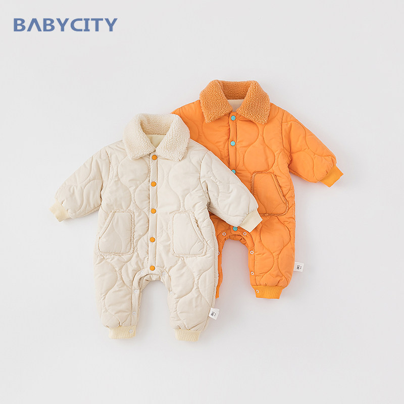 婴儿冬装连体衣加厚m新生儿哈衣一岁宝宝冬季外出爬服棉服保暖抱