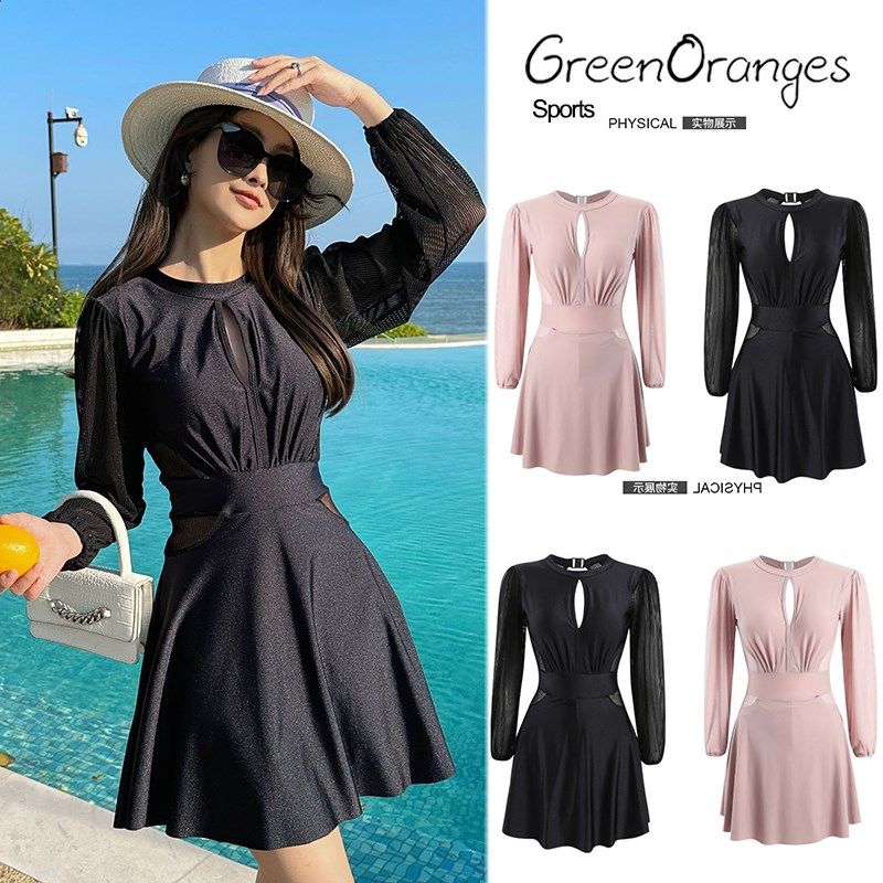 2024新款泡温泉泳衣女士大码胖mm微胖女孩遮肉连体长袖游泳装长款