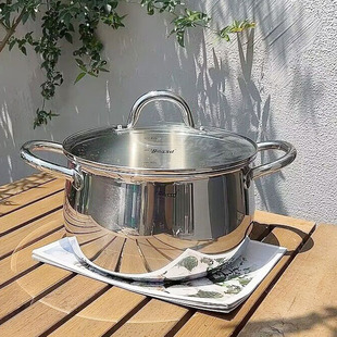 18/1a0不锈钢汤锅加厚双耳深汤锅家用大容量煲汤炖汤煮面煲粥24cm