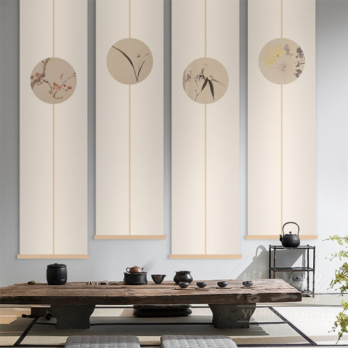 梅兰竹菊新中式挂帘屏风软隔断帘玄关挂画客厅装饰画茶室餐厅墙画