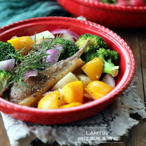 朗汀披萨烤盘陶瓷烤箱红色盘子烘焙沙拉盘家用芝士焗饭烤盘菜盘