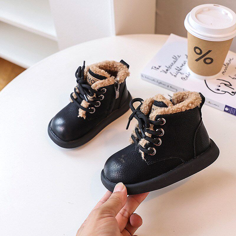 儿童棉鞋男童靴子英伦风冬季新款女小童皮靴宝宝二棉鞋加绒保暖鞋