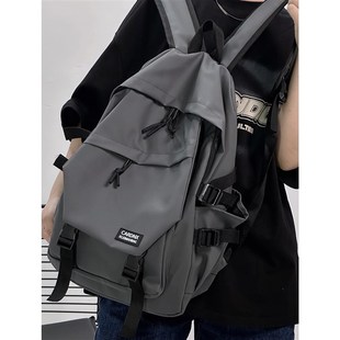 港风双肩包男简约大容量黑色书包百搭大学生电脑包高中生书包女生