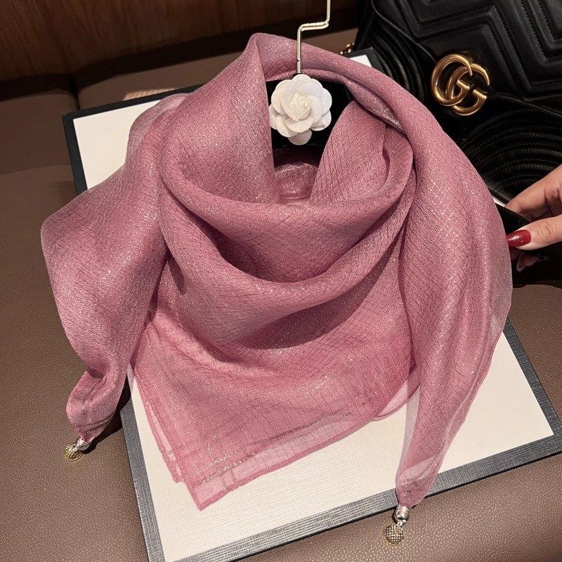 丝巾女春秋新款磁吸扣高级感雪纺纱巾百搭装饰小领巾Y薄款洋气围