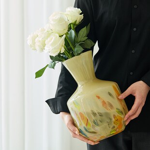 新古典水彩手工玻璃花瓶高级感摆件琉璃法式插花器玄关桌面装饰