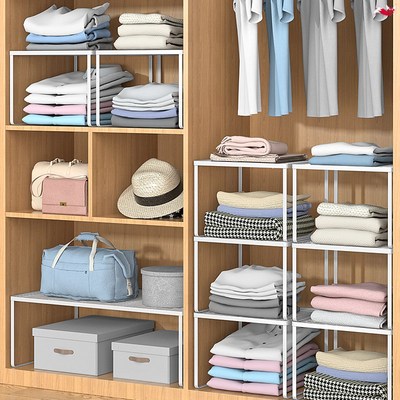 卧室更衣柜分层架柜子橱柜内分隔板收纳架厨房免钉铁艺置物整理架