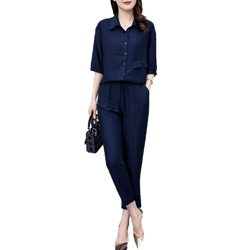 时尚套装女2024夏季新款胖妹妹两件套减龄气质薄款休闲显瘦阔腿裤