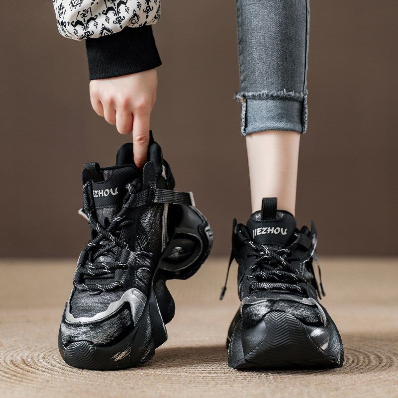 松糕厚底显瘦增高拼色老爹鞋女款2024年秋季新款女士休闲运动鞋女