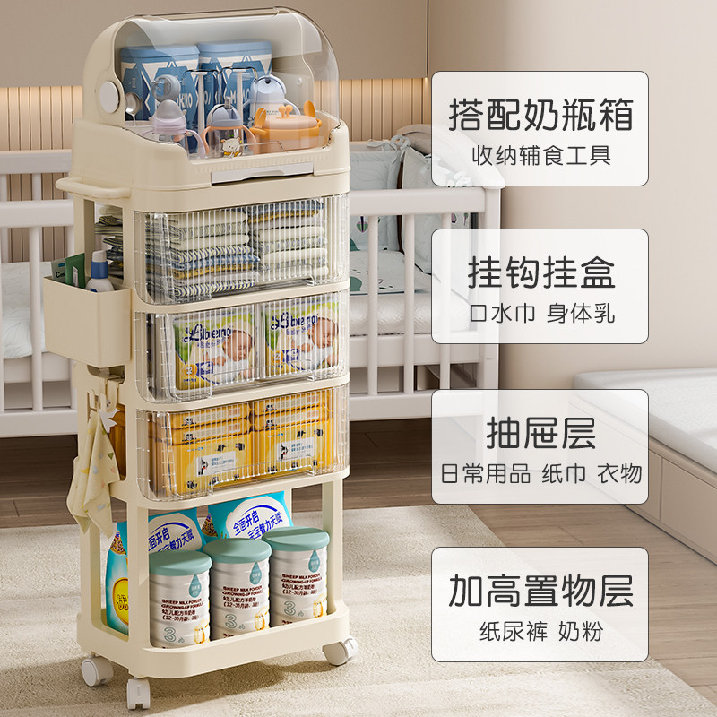 宝宝奶瓶收纳盒婴儿用品辅食工具箱小推车防尘Q沥水柜放餐具置物