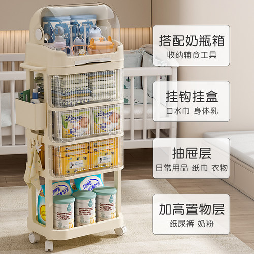 宝宝奶瓶收纳盒婴儿用品辅食工具箱小推车防尘Q沥水柜放餐具置物