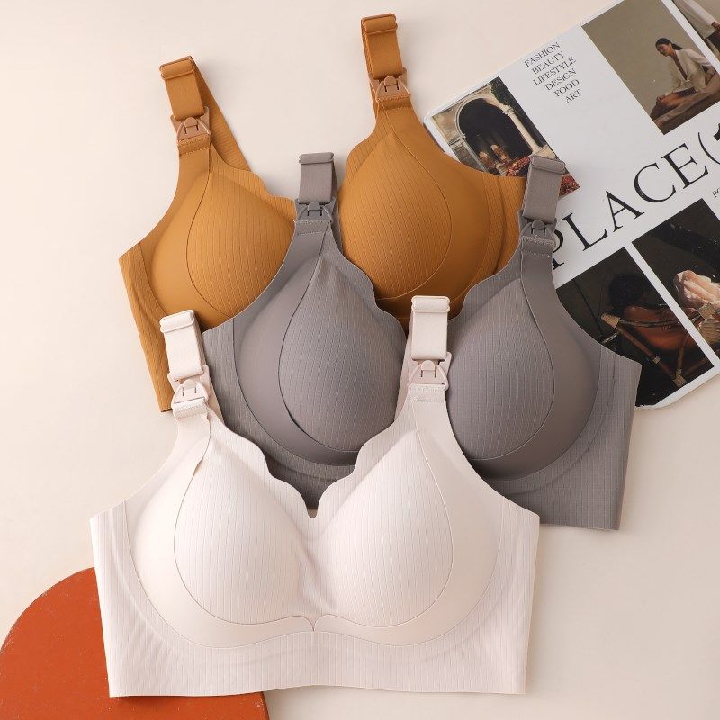 哺乳内衣产后喂奶专用无钢圈聚拢防下垂J收副乳怀孕期睡眠大码文