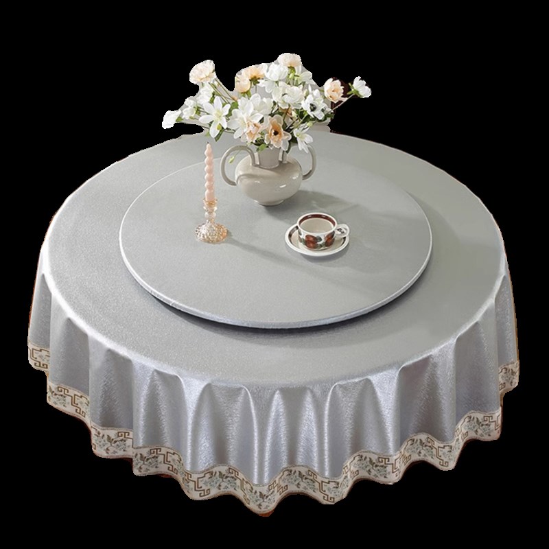 新中式圆桌桌布防水防油防烫免洗氛围感酒店饭店餐桌布大圆形台布