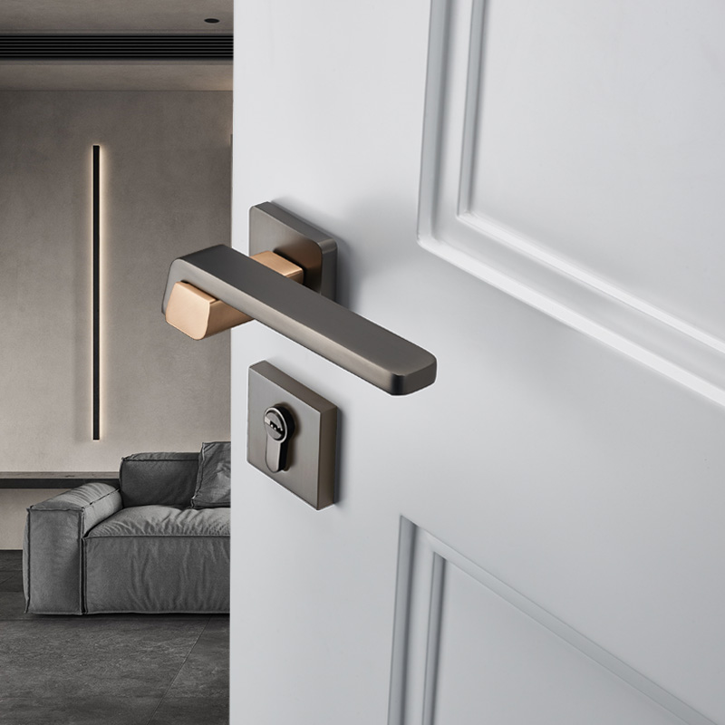 卧室门锁室内灰色门把手手柄锁具静音家用房间木门分体磁吸房门锁